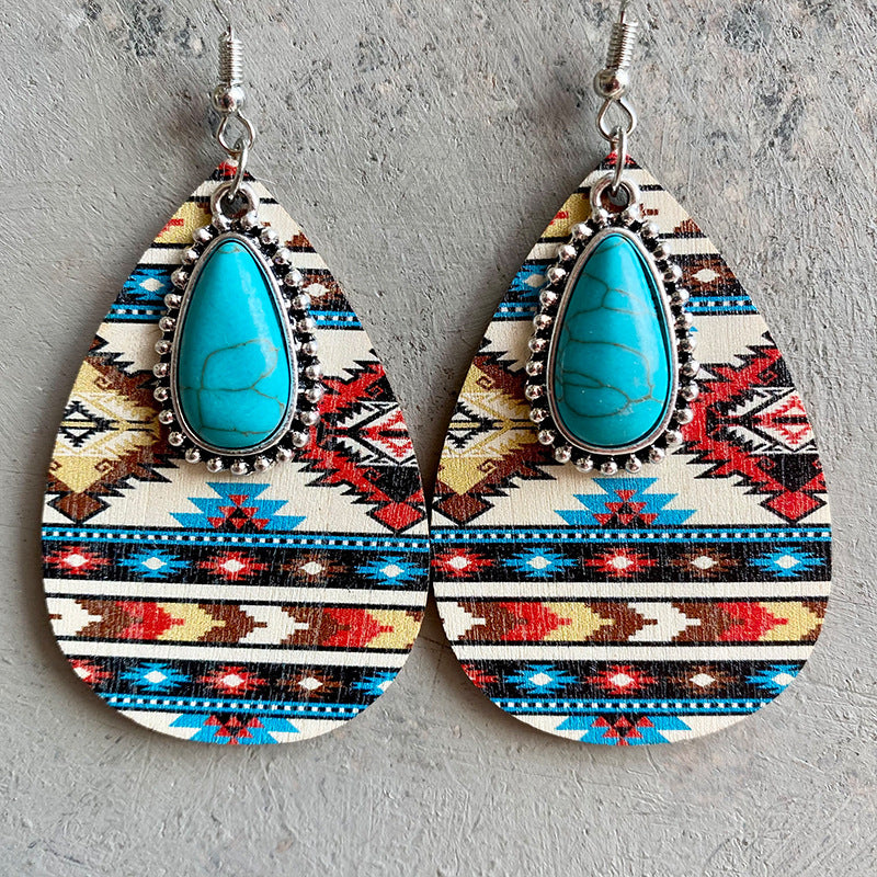 Zuni Snake Eye Turquoise Chandelier Earrings with Dangles, Vintage